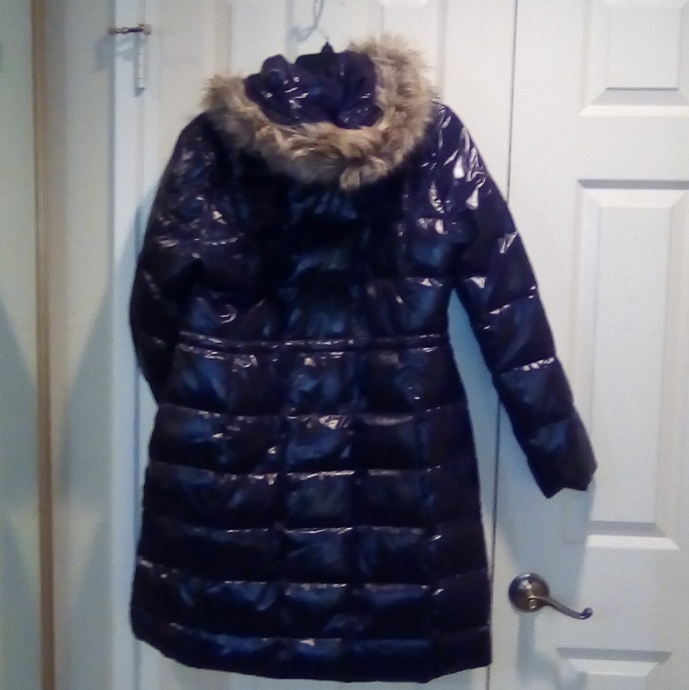NWOT AQUA hooded black coat with faux fur trim